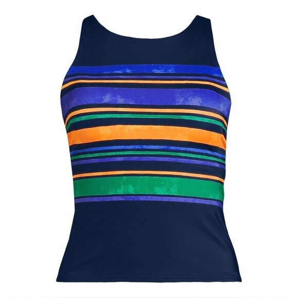 Land's End Tankini High Neck Strappy Back Soft cup deep sea painted stripes Var - Picture 1 of 5
